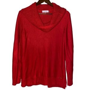 Calvin Klein Cowl Neck Chunky‎ Knit Red Sweater Long Sleeve Women L Grannycore